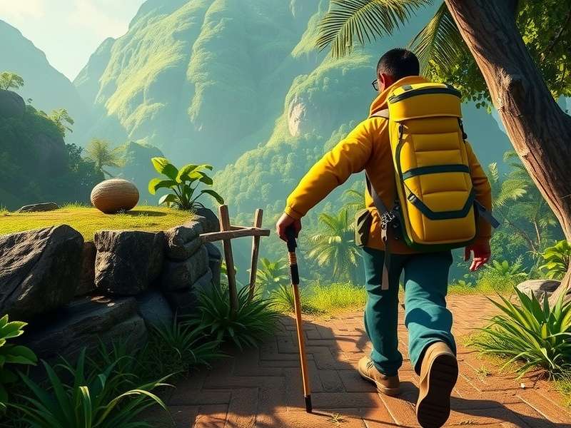 Kerala Karma Trek gameplay showing character in lush green landscape